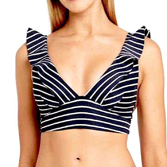 Sea Level Swim French Frill Stripe Bralette Bikini Top - Picture 2 of 13